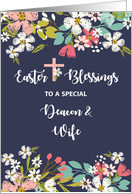 Deacon and Wife Easter Blessings of Risen Christ Flowers on Navy Blue card