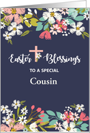 Custom Relation Easter Blessings of Risen Christ Flowers on Navy Blue card