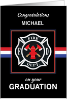 Custom Name Michael Fire Department Academy Graduation Black with Red card