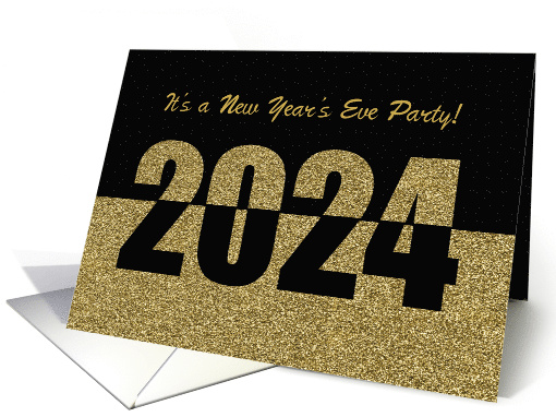 Invitation New Years Eve Party 2024 Gold Glitter-Look and Black card