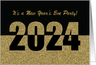 Invitation New Years Eve Party 2024 Gold Glitter-Look and Black card