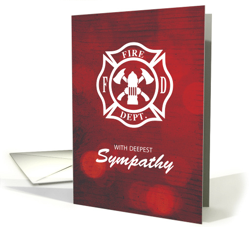 Firefighter Sympathy Emblem on Red Bokeh card (1566088)