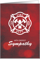 Firefighter Sympathy Emblem on Red Bokeh card