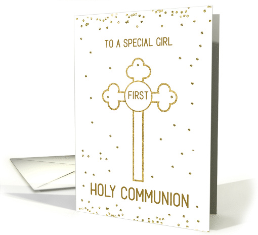 Girl First Holy Communion Gold Look Cross card (1566422)