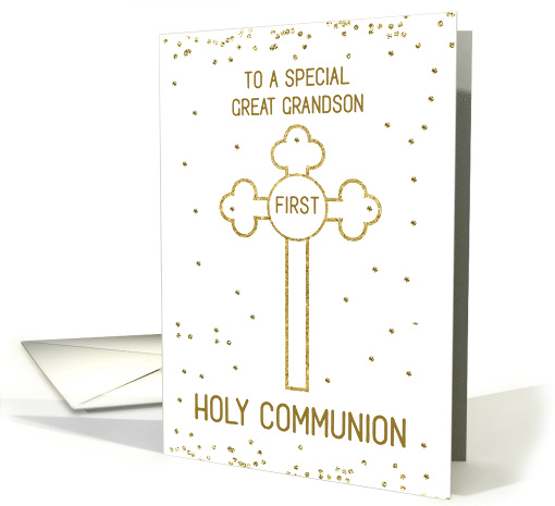 Great Grandson First Holy Communion Gold Look Cross card (1566508)