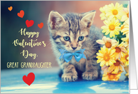 Great Granddaughter Love Valentine Kitten with Yellow Daisies card