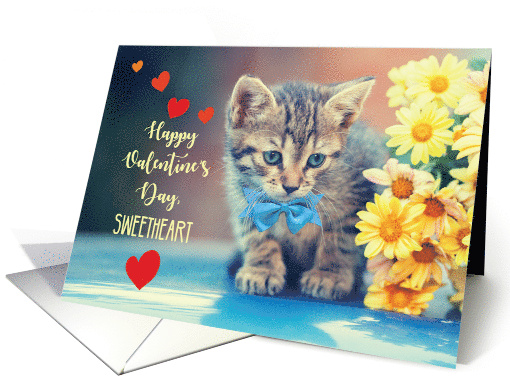 Sweetheart Love Valentine Kitten with Yellow Daisies card (1566710)