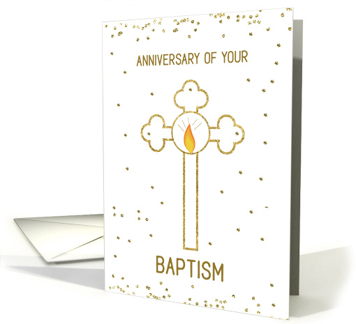 Anniversary of Baptism Gold Look Cross card (1567810)