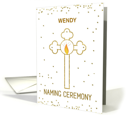 Custom Name Naming Ceremony Gold Look Cross card (1567812)