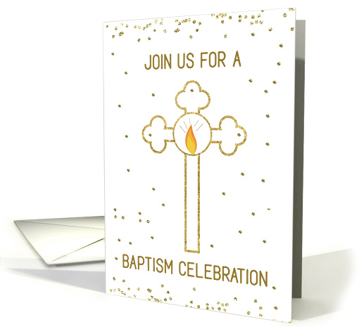 Invitation Baptism Celebration Gold Look Cross card (1567816)