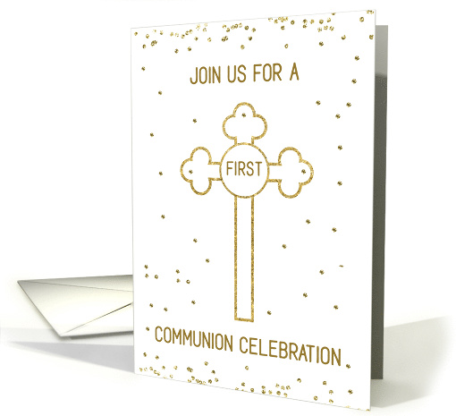 Invitation First Holy Communion Gold Look Cross card (1567820)
