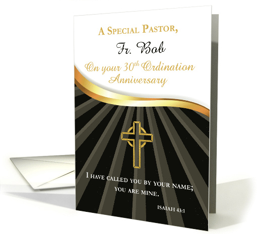Custom Name Pastor 30 Year Ordination Anniversary Black Gold card