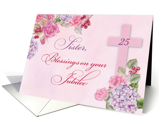 25th Anniversary of Religious Life Catholic Nun Cross Flowers card
