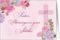 25th Anniversary of Religious Life Catholic Nun Cross Flowers card