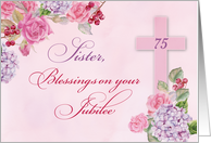 75th Anniversary of Religious Life Catholic Nun Cross Flowers card