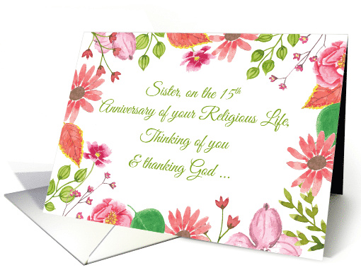 Nun Religious Jubilee 15th Anniversary Watercolor Flowers card