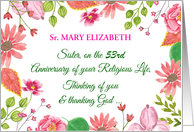 Custom Name and Year Nun Religious Jubilee Watercolor Flowers card