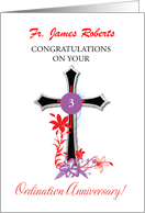 Custom Name and Year 3rd Priest Ordination Anniversary Black Cross card