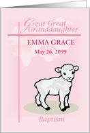 Personalize Great Great Granddaughter Baptism Pink Girl Lamb card