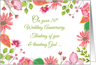 Religious 70th Wedding Anniversary Watercolor Flowers card