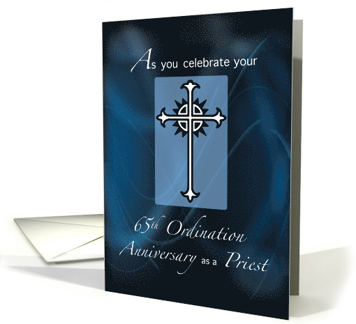 65th Ordination Anniversary of Priest Cross on Navy Blue card