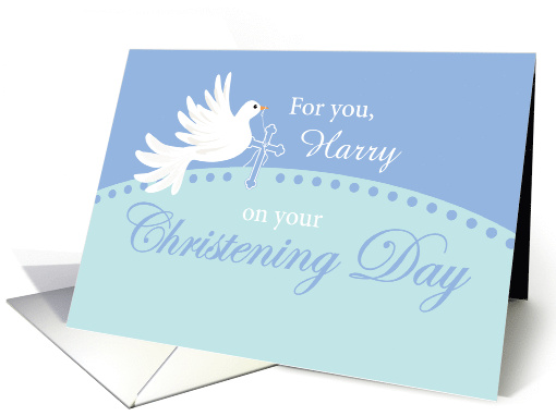Custom Name Harry Christening Dove on Blue card (1572770)
