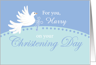Custom Name Harry Christening Dove on Blue card