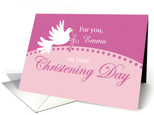 Custom Name Emma Christening Dove on Pink card (1572794)