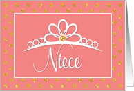 Niece Birthday with Crown and Gold Look Dots on Peach card