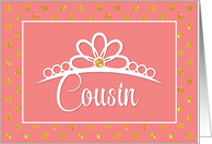 Cousin Birthday with Crown and Gold Look Dots on Peach card