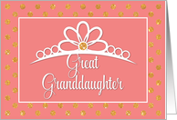 Great Granddaughter Birthday with Crown and Gold Look Dots on Peach card