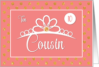 Cousin 10th Birthday with Crown and Gold Look Dots on Peach card