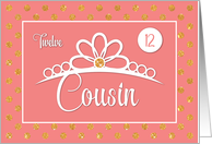 Cousin 12th Birthday with Crown and Gold Look Dots on Peach card