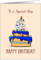 Boy 6th Birthday 6 on Sweet Blue Cake card