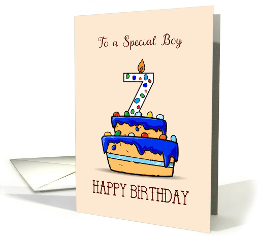 Boy 7th Birthday 7 on Sweet Blue Cake card (1578094)