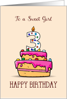 Girl 3rd Birthday 3 on Sweet Pink Cake card