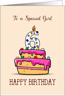 Girl 6th Birthday 6 on Sweet Pink Cake card