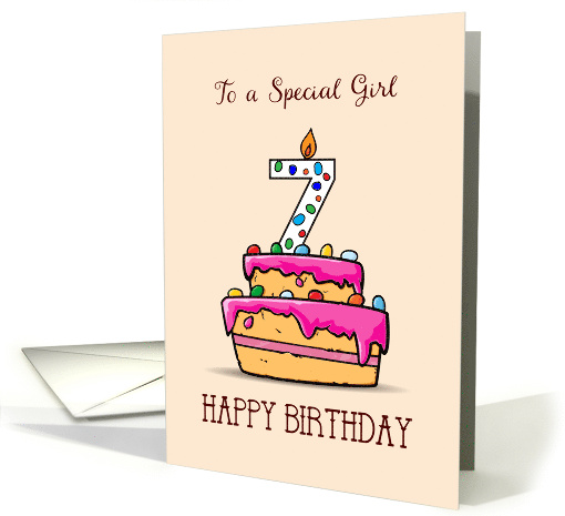 Girl 7th Birthday 7 on Sweet Pink Cake card (1578110)