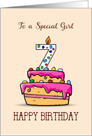 Girl 7th Birthday 7 on Sweet Pink Cake card
