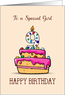 Girl 9th Birthday 9 on Sweet Pink Cake card