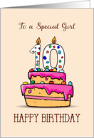 Girl 10th Birthday 10 on Sweet Pink Cake card