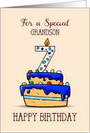 Grandson 7th Birthday 7 on Sweet Blue Cake card