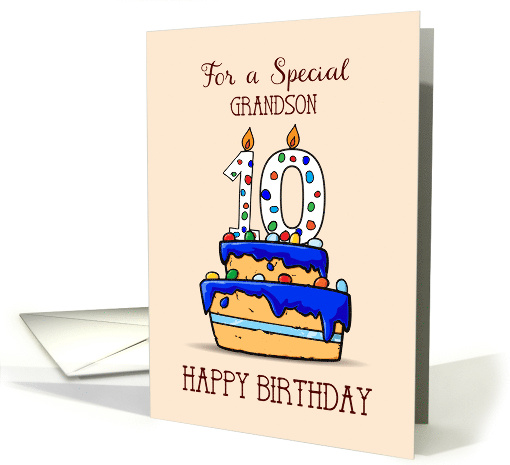 Grandson 10th Birthday 10 on Sweet Blue Cake card (1578132)