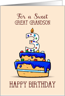 Great Grandson 3rd Birthday 3 on Sweet Blue Cake card