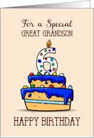 Great Grandson 6th Birthday 6 on Sweet Blue Cake card