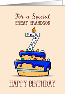 Great Grandson 7th Birthday 7 on Sweet Blue Cake card