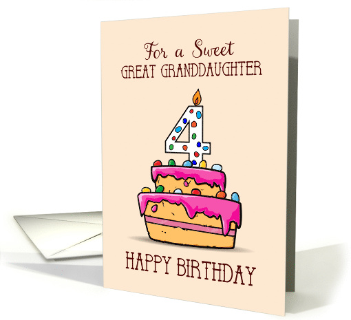Great Granddaughter 4th Birthday 4 on Sweet Pink Cake card (1578424)