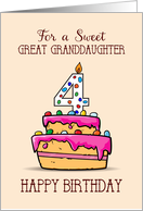 Great Granddaughter 4th Birthday 4 on Sweet Pink Cake card