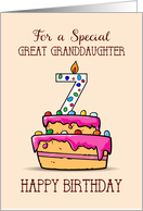 Great Granddaughter 7th Birthday 7 on Sweet Pink Cake card