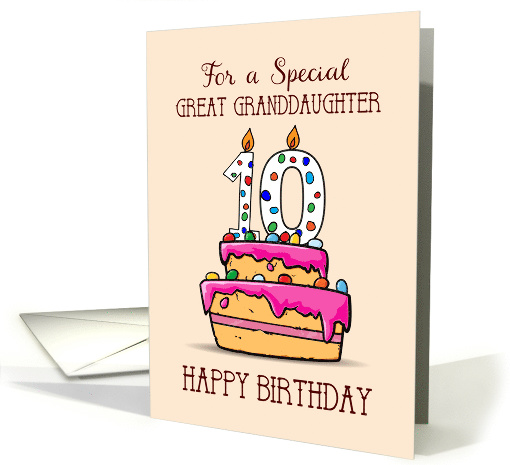 Great Granddaughter 10th Birthday, 10 on Sweet Pink Cake card